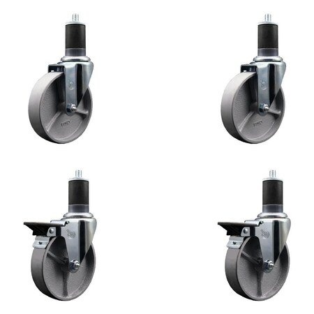 Service Caster 5'' Semi Steel Wheel Swivel 1-5/8'' Expanding Stem Caster Set 2 Brakes, 4PK SCC-EX20S515-SSR-2-PLB-2-158